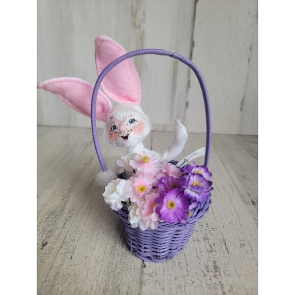 Annalee Easter bunny wicker basket spring flower home decor - Picture 1 of 7